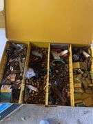 Metal Boxes Containing Bulbs and Ignition Points and an Assortment of Glass Fuses and Shop Hardware