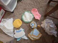 Box Of Hand Made Crochet Pot Holders & Lace Doilies