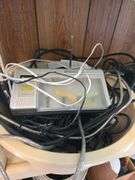 6 Shelf Shelving Unit & Contents, Cables,Extension Cords, Sercurity Cameras