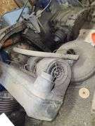 Small Block Chevy Heads, FWD Dodge Transmission and Assorted Engine and Car Parts, Under Workbench