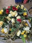 Tote of Artificial Flowers, Decorative Candle Holders