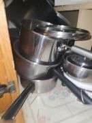 Contents Of 5 Lower Cabinets, Plasticware, Pots, Pans, Bakeware, And Kettle