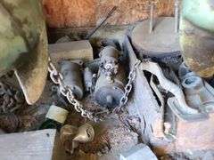 Small Block Chevy (Believed to be 327), Contents Only of Two Shelves of Assorted Engine Parts and One Shelf with Oil Pan