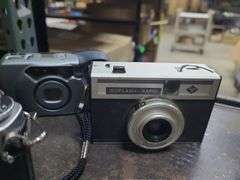 Assorted Cameras And 2 Leather Bags