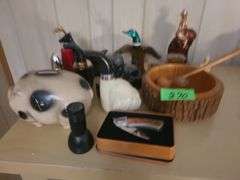 Cologne Bottles, Piggy Bank, And Knife