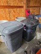 2 Black Trash Cans W/ Wheels
