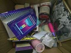 3 Boxes, Picture Frames, Figurines, Table Covers, Cookie Jar, Hot Wheels, Sign,  And Decor