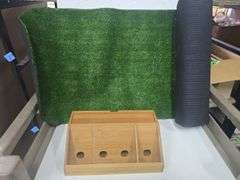 Cellphone Charging Station, Log Carrying Wicker Basket, Artificial Grass Rug