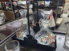 German Glasses, Oil And Vinegar Tray, And Small Glasses