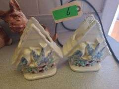 Vintage Shawnee Wall Pocket Blue Bird House Ceramic Vase Planter