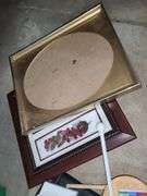 2 Boxes Of Office Supplies, Shelf Liner, Size 6 Crocs, Cash Drawer, Shower Curtain, And Painted Saw Blades