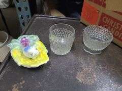 2 Boxes Of 16 Pc. Festive Dish Set, Glasses, And Metal Trays