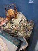 Tote Of Plates,Candle Holders, Butter Dish, Stemware