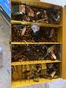Metal Boxes Containing Bulbs and Ignition Points and an Assortment of Glass Fuses and Shop Hardware