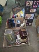 3 Boxes, Picture Frames, Figurines, Table Covers, Cookie Jar, Hot Wheels, Sign,  And Decor