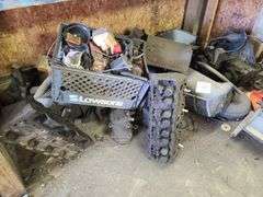 Small Block Chevy Heads, FWD Dodge Transmission and Assorted Engine and Car Parts, Under Workbench