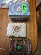 Jewelry Box, Dresser Boxes W/ Costume Jewelry, Pins, Necklaces, Earrings