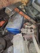 Small Block Chevy Heads, FWD Dodge Transmission and Assorted Engine and Car Parts, Under Workbench