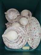 Tote of Taylor Smith Taylor China Set, 43pcs, Some Minor Chipping