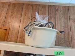 6 Shelf Shelving Unit & Contents, Cables,Extension Cords, Sercurity Cameras