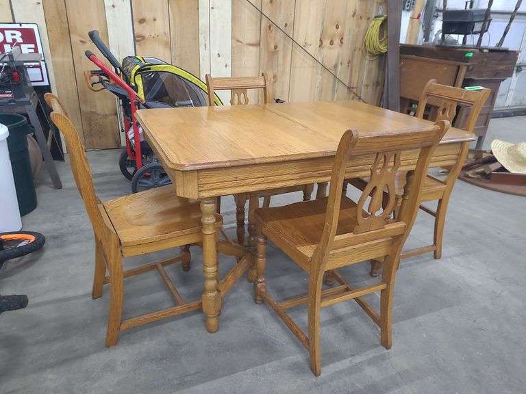 Wooden Table, Leaf, And 4 Chairs