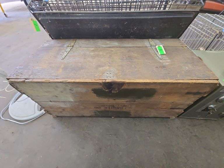Vintage Wooden Crate With Hinges Reads FRAGILE DO NOT DROP Filled with Electrical Wire and Hardware (Approx. 17½ H x 41 L x 18½ W