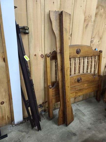 Two Bed Frames, One Metal Multi-Size, One Wood Twin Size with Head and Foot Board