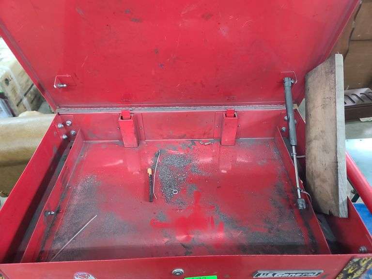 US General Tool Cart and Contents, Drawer Releases Stuck, Missing One Lid Strut, No Key, Broken Lock