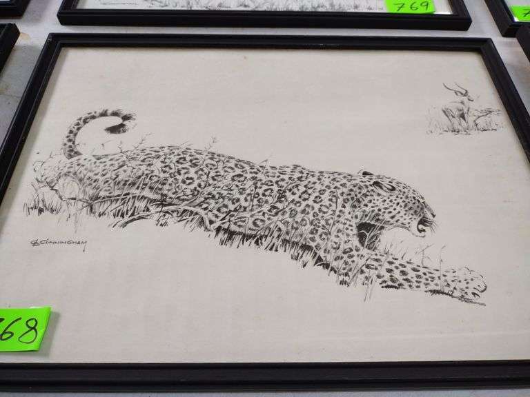 12"x17" Framed Pencil Sketch by GB Cunningham - Leopard