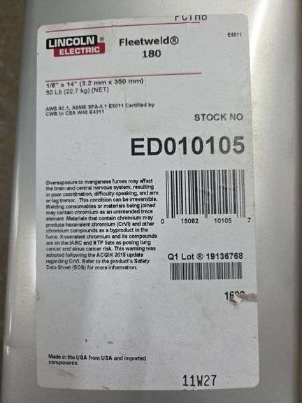 Lincoln Electric Fleetweld 180 1/8" x 14"  50lb Welding Rods New In Sealed Container