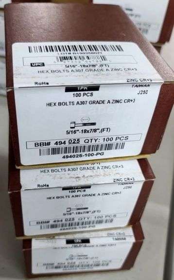 NIB: 300 5/16in-18x7/8 Grade A Hex-Head, Zinc Coated Bolts