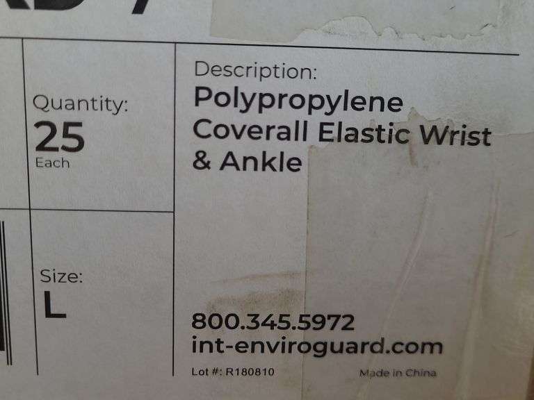 Box of International Enviroguard Size L Polypropylene Coverall Elastic Wrist & Ankle