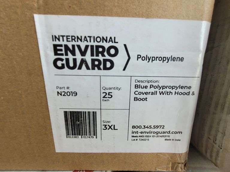 Box of International Envirogaurd Size 3XL Polypropylene Coverall w/Hood & Boot