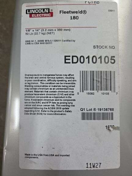 Lincoln Electric Fleetweld 180 1/8" x 14"  50lb Welding Rods New In Sealed Container