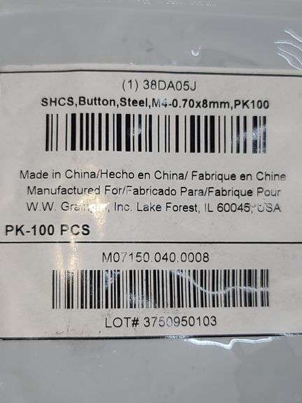 Bag of Screws Labeled as: Button Steel, M4-0.70x8mm