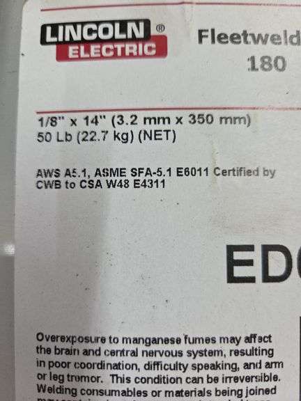 Lincoln Electric Fleetweld 180 1/8" x 14"  50lb Welding Rods New In Sealed Container