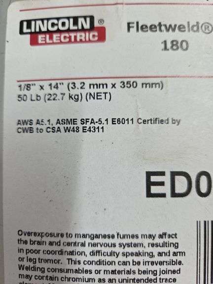 Lincoln Electric Fleetweld 180 1/8" x 14"  50lb Welding Rods New In Sealed Container