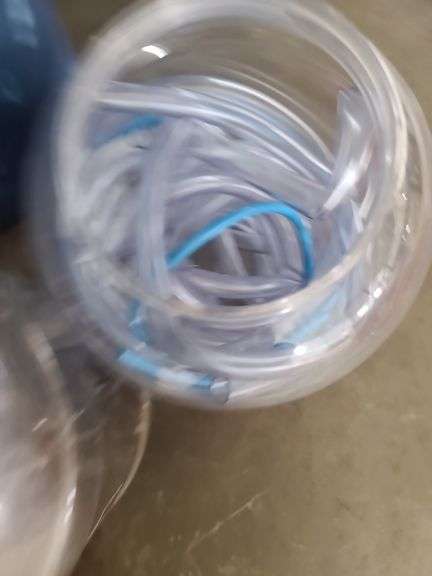 Tote and Two Large Plastic Containers of Bolts, Hinges, Dowels, Hooks, and Tubing