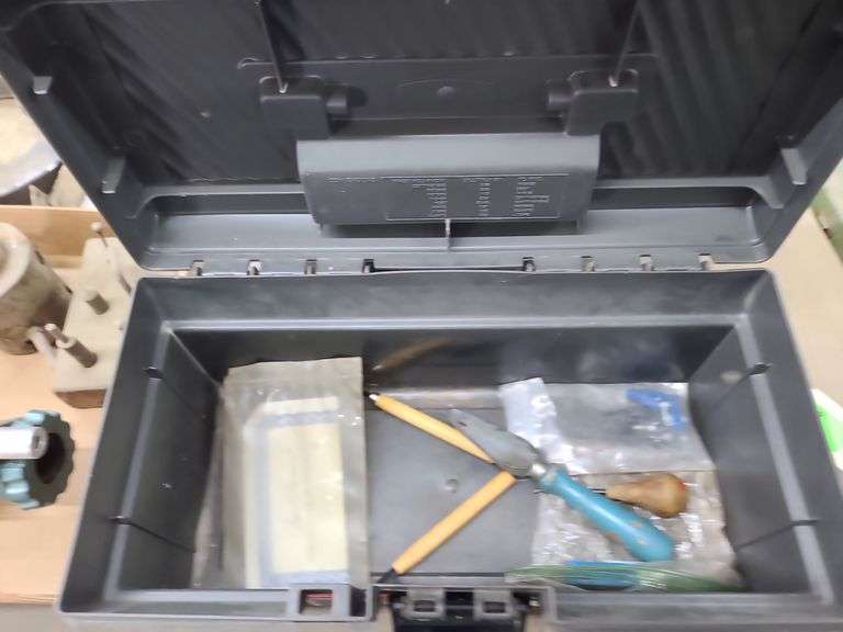 Rubbermaid Plastic Carry Tool Box with Contents and Small Plastic Tackle Box