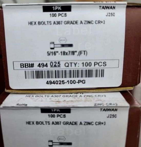 NIB: 300 5/16in-18x7/8 Grade A Hex-Head, Zinc Coated Bolts