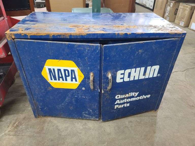 Vintage Metal Napa Echlin Parts Cabinet and Contents, Approx. 17x22x33