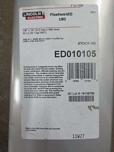 Lincoln Electric Fleetweld 180 1/8" x 14"  50lb Welding Rods New In Sealed Container