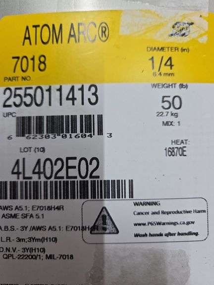 New In Sealed Container Atom Arc Dia.1/4" x 18" Long 50lb