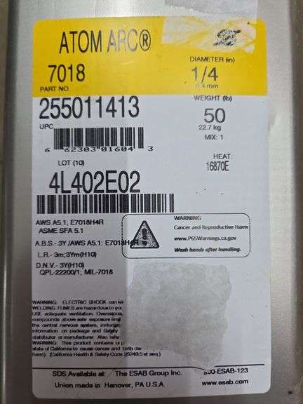 New In Sealed Container Atom Arc Dia.1/4" x 18" Long 50lb