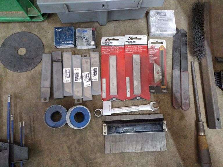 NIB Snap Blades, Scraper Blades & Utility Blades, Wire Brushes, Drill Bits, Plastic Tubs