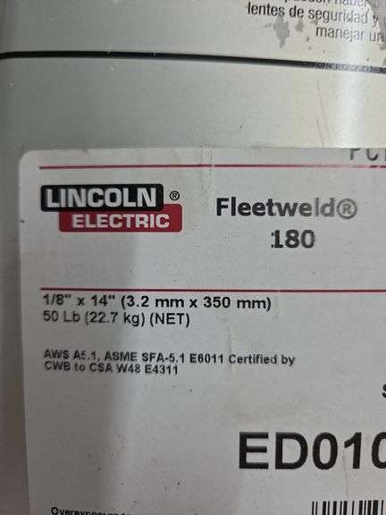Lincoln Electric Fleetweld 180 1/8" x 14"  50lb Welding Rods New In Sealed Container