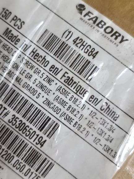 NIB: 150 Grade 5 Zinc Coated Hex-Head Cap Screws, Marked as 1/2-13x1.3/4