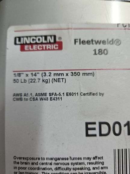 Lincoln Electric Fleetweld 180 1/8" x 14"  50lb Welding Rods New In Sealed Container
