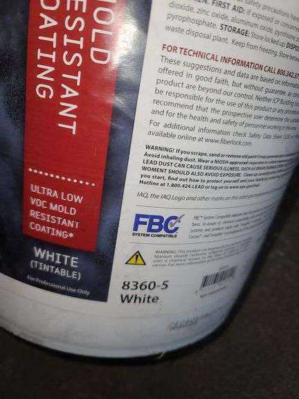 5 Gallons of Fiberlock IAQ 6000 Tintable White Mold Resistant Coating