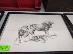 12"x17" Framed Pencil Sketch by GB Cunningham - Wildebeast